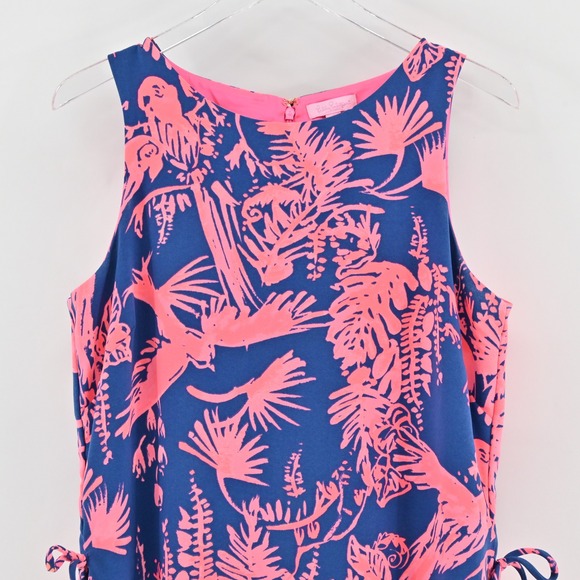Lilly Pulitzer Donna Romper Sz 10 Indigo Night Caw Blue Pink Sleeveless Playsuit - Picture 12 of 16